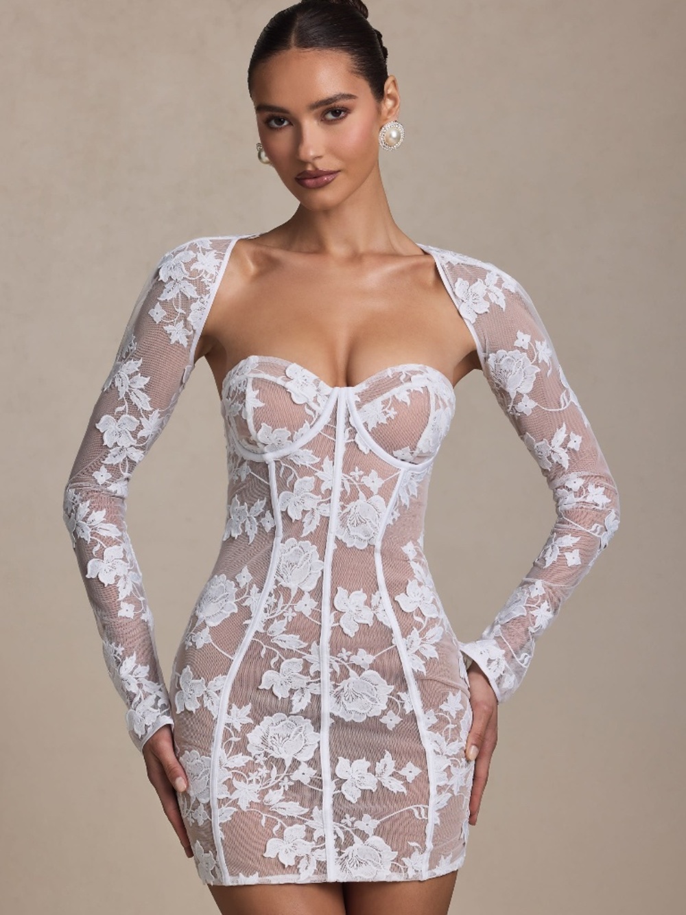 Oh Polly Lace-Detail Corset Mini Dress in White 6 / Regular